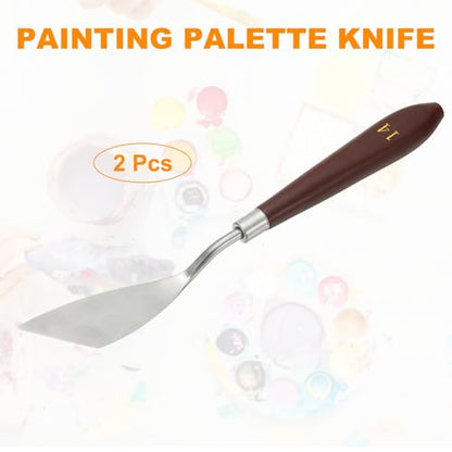 HARFINGTON 2pcs Palette Knife Painting Tool 2.83" x 0.91" Stainless Steel Art Spatula Pallet Knives Scrapers Tools with Plastic Handle for Acrylic Oil Canvas Mixing Spreading, Red/Silver