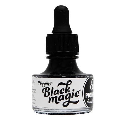 Higgins Black Magic Pigmented Drawing Ink - for Artists and Students - 1 oz. Glass Bottle (HIG44011) - color: Black Magic