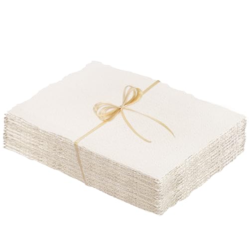 Prudiut 50 Sheets Cotton Watercolor Paper, 5 x 7 inches, 300 GSM, Deckled Edge, Ivory White, Ideal for Watercolor Painting, Acrylic Painting, Sketching, Crafts, Wedding Invitations - size: 5 x 7inch