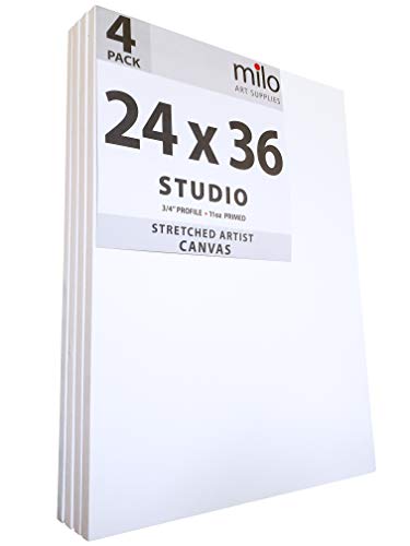 milo Pro Stretched Artist Canvas | 24x36 inch | Pack of 4 | 3/4” inch Thick Studio Profile | Ready to Paint 11 oz Primed Heavy Duty Large Canvas Art Supplies for Painting - size: 24" x 36" Pack of 4