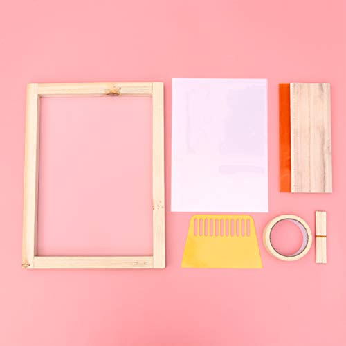 EXCEART 1set DIY Silk Kit Transparency Film Mask Tape Squeegees for Craft Projects Frame for Family Activities