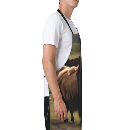 Cartoon heart sun Heavy Duty Waterproof Apron with Pockets for AdultsResistant Grilling, Gardening, Painting - color: Mighty Highland Yak