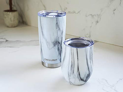 CHILLOUT LIFE 12 oz Stainless Steel Wine Tumbler with Lid - Double Wall Vacuum Insulated Wine Cup Glass Keeping Cold & Hot for Coffee, Champagne, Cocktails, Ice Cream - color: Carrara Marble, style: 1 Pack