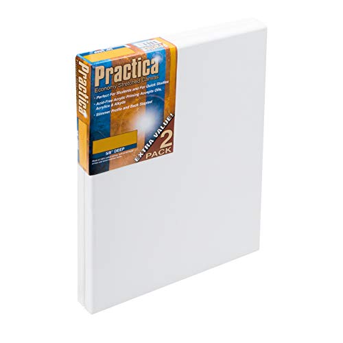 Practica Economy Stretched Cotton Canvas - Acid-Free Acrylic Primed Canvas for Acrylics, Pastels, Graphite, & More! - [2-Pack - 18x24] - size: 18x24"