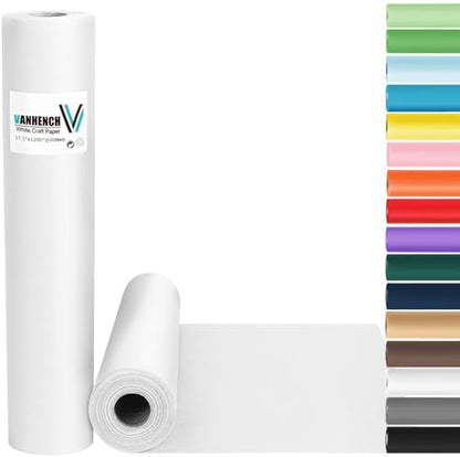 Vanhench White Wrapping Paper 17.5"x1200"(100'), Bulletin Board Easel Painting Drawing Banner Craft Kraft Paper Roll Kids Art Supplies, Chart Poster, Floor Covering Wedding Gift Wrap 80GSM 55LB - color: White, size: 17.5" X 100‘