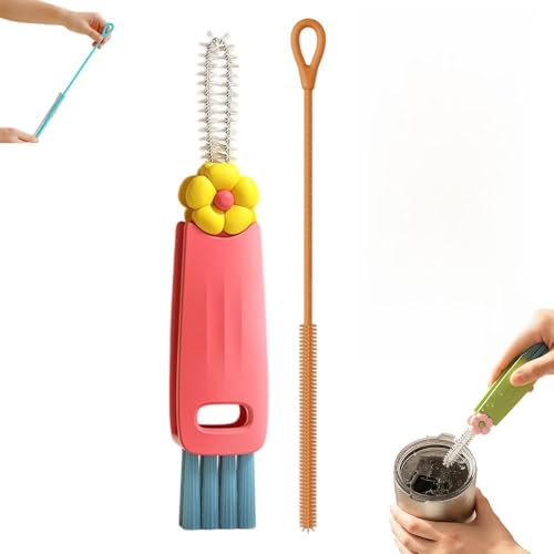3 in 1 Cup Lid Cleaning Brush, 2026 New Multifunctional Bottle Brush Cleaner, Bottle and Straw Brush Cleaning Set, Crevice Cleaning Brush Tools for Gap Tight Spaces, Home Kitchen Gadgets (2PC C) - color: 2pc C