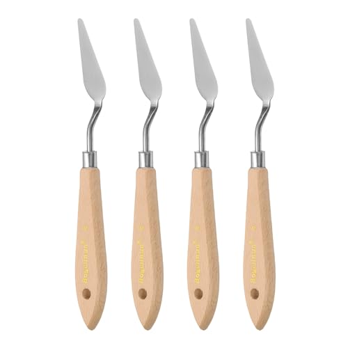 HARFINGTON 4pcs 8# Painting Palette Knife Pointy Stainless Steel Art Spatula Painting Pallet Knives Scrapers Tools with Plastic Handle for Acrylic Oil Canvas Mixing Spreading - size: 55mm x 18.6mm