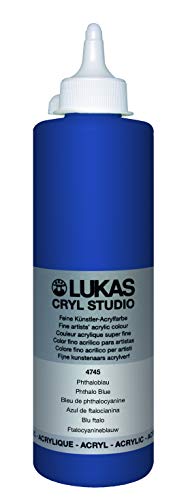 Lukas CRYL Studio Artist Acrylic Paint, Phthalo Blue, 500 ml Bottle - High Pigment Acrylic Paints for Canvas Painting, Large Scale Works - Medium-Viscosity, Water-Mixable, Fast Drying - color: Phthalo Blue, size: 16.91 Fl Oz (Pack of 1)