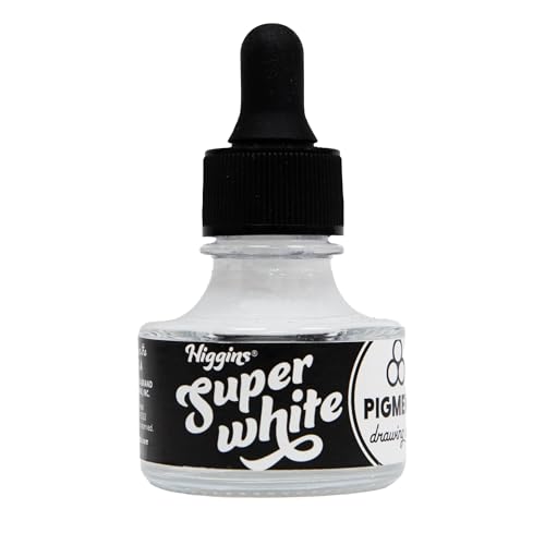 Higgins Super White Pigmented Drawing Ink - for Artists and Students - 1 oz. Glass Bottle (HIG44100) - color: Super White