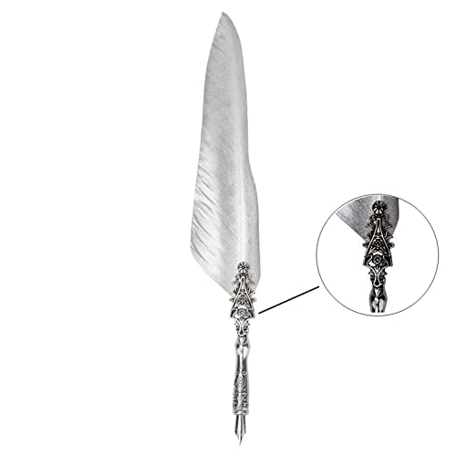 Hakeeta Quill Pen Set, Vintage Fountain Pen, Quill Dip Pen, of Feathers, Unique, for Festival Present, Birthday Gift, with +Pen Nib+Pen Holder(silver 2)