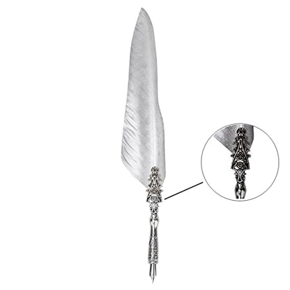 Hakeeta Quill Pen Set, Vintage Fountain Pen, Quill Dip Pen, of Feathers, Unique, for Festival Present, Birthday Gift, with +Pen Nib+Pen Holder(silver 2)