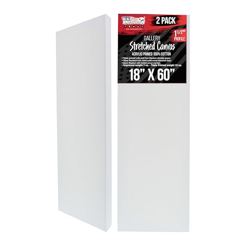 U.S. Art Supply Rectangle Stretched Canvas for Painting 18x60 inch Gallery Depth 1-1/2" Thick, 3-Pack - 12oz Acrylic Gesso Triple Primed, Professional Artist Quality, 100% Cotton - Oil, Pouring Paint - size: 18" x 60"
