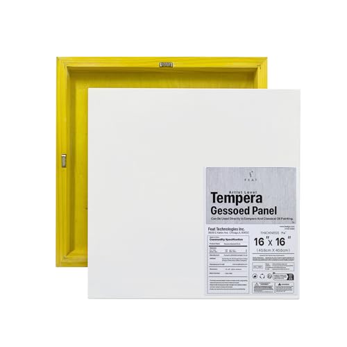 FEAT Wood Gesso Artist Painting Panel Primed Extra Smooth 1.57" Cradle for Tempera Painting (16" x 16") - size: 16" x 16"