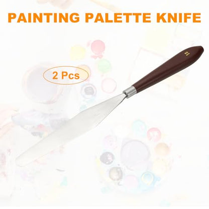 HARFINGTON 2pcs Palette Knife Painting Tool 5.39" x 0.91" Stainless Steel Art Spatula Pallet Knives Scrapers Tools with Plastic Handle for Acrylic Oil Canvas Mixing Spreading, Red/Silver