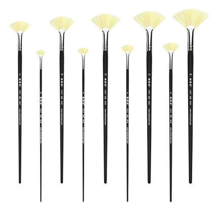 XDT#589 Fan Artist Paint Brush 9 Piece Set Soft Thin Nylon Hair Extra Long Handle #0#2#4#6#8#10#12#14#16, Acrylic Oil Watercolor - size: Nylon 9Pc