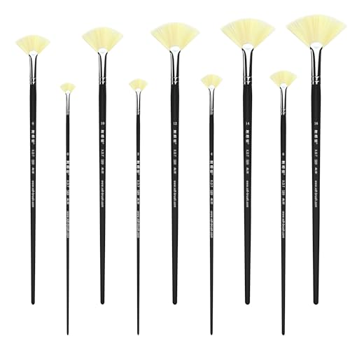 XDT#589 Fan Artist Paint Brush 9 Piece Set Soft Thin Nylon Hair Extra Long Handle #0#2#4#6#8#10#12#14#16, Acrylic Oil Watercolor - size: Nylon 9Pc