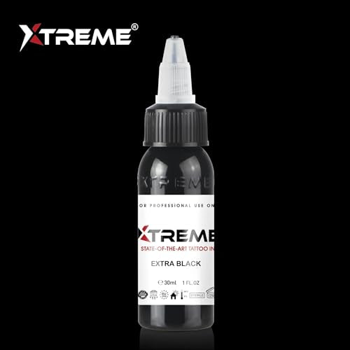 Xtreme Tattoo Ink, Versatile Medium Viscosity for Precision Tattooing, Rich Hue, Quick Healing, Acrylic-Free, Water Based and Premium Quality, Ready-to-Use Tattoo Ink (Extra Black, 1 oz) - color: Extra Black, size: 1 fl oz