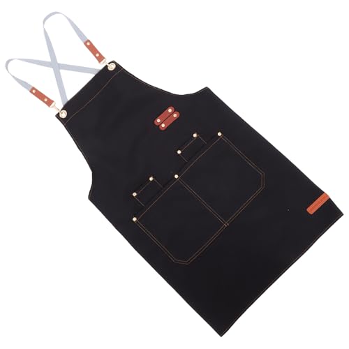 Waterproof Thickened Large Canvas Apron with Tool Pockets Oil-proof Crossback for Men Women Gardening Cooking Grilling Black