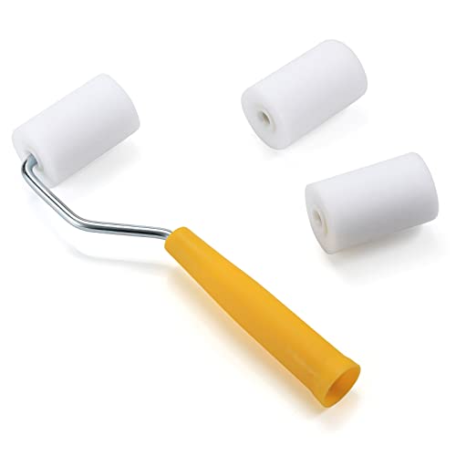 Foam Paint Roller, 2 Inch Mini Paint Roller Kit with High-Density Foam Roller Refills *6, Paint Tray, and Roller Handle, Small Sponge Paint Roller for Touch-ups and Smooth Finishes - size: 2 Inch