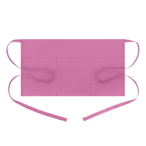 BOHARERS Pink Waitress Apron for Women with 3 Pockets - Durable Server Aprons for Restaurant Waterproof Oilproof - color: G-1 Pack Pink