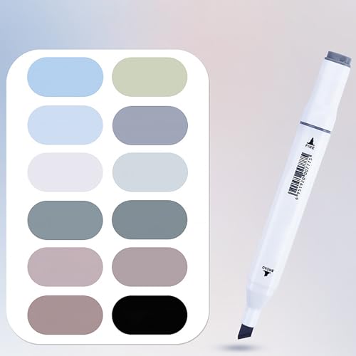 12Pcs Alcohol Markers Pure Color Series,Dual Tip Art Solid Color Markers Set for Adults Beginner Drawing Sketching (Winter Color) - color: Winter Color