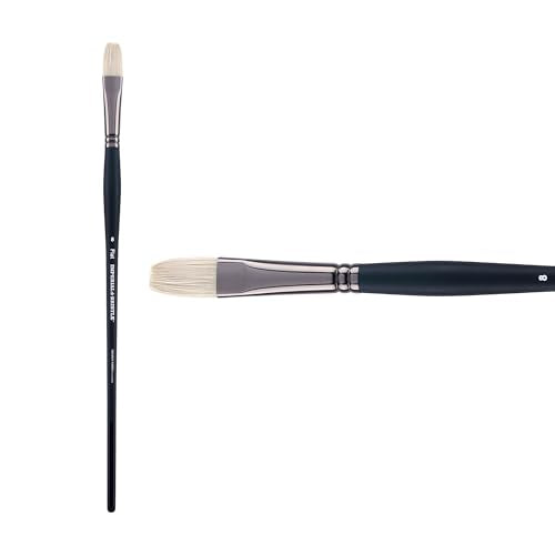 Creative Mark Imperial Professional Chungking Hog Bristle Brush - Flat # 8, Handmade Long Handle Oil Paint Brushes for Artists, Nickel-Plated Brass Ferrules, Stiff Yet Soft Natural Bristles - size: #8
