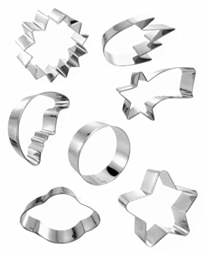 Planet Series Cookie Cutter Set of 7 pcs, Stainless Steel Universe Outer Space Fondant Cutters Set for Holiday Baking Clay DIY Molds