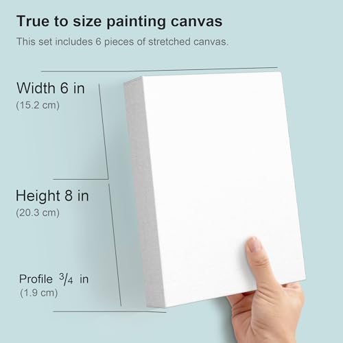 PHOENIX 6x8 Inch 6 Pack Artist Canvas - Small Stretched Canvases for Painting - 3/4 Inch Profile, 100% Cotton 11 Oz. Gesso Primed White Blank Professional Canvas Oil & Acrylic Paints - size: 6"x8", style: Traditional