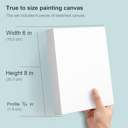 PHOENIX 6x8 Inch 6 Pack Artist Canvas - Small Stretched Canvases for Painting - 3/4 Inch Profile, 100% Cotton 11 Oz. Gesso Primed White Blank Professional Canvas Oil & Acrylic Paints - size: 6"x8", style: Traditional