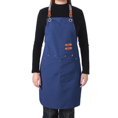 Aoomzoon Durable Kitchen Apron,Multifunctional Chef Aprons for Women & Men with Pockets for Cooking Baking & Daily Use - color: Blue
