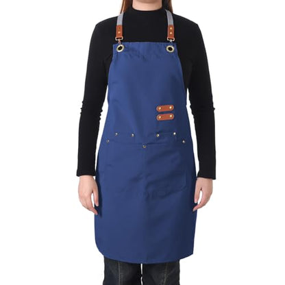Aoomzoon Durable Kitchen Apron,Multifunctional Chef Aprons for Women & Men with Pockets for Cooking Baking & Daily Use - color: Blue