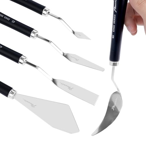 PHOENIX Flexible Palette Knife Set - 5 Pieces Stainless Steel Painting Knives, Art Knife with Wood Handle, Paint Spatula for Oil Acrylic Paint - Painting Tools for Artists
