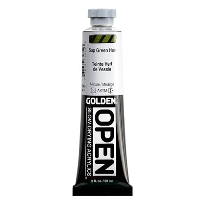 GOLDEN OPEN Slow-Drying Acrylics, Sap Green Hue, 2 fl oz. tube, Professional Acrylic Paint, Semi-Transparent - color: Sap Green Hue, size: 2 Fl Oz (Pack of 1)
