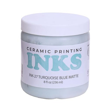 AMACO Ceramic Printing Ink, 8 oz. (236 mL), INK-27 Turquoise Blue Matte | Cone 05-10 Intermixable Ceramic Printing Ink for Screenprinting, Monoprinting, and More on Bisque and Unfired Clay - color: Ink-27 Turquoise