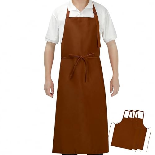 SHEOMERN Aprons for Men Kitchen Cooking – Waterproof & Oil Proof 3-Layer Long Pocket-Free Chef Apron for Grilling BBQ Baking – Gift for Men - color: Brown