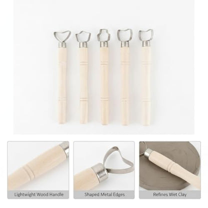 Wooden Pottery Trimming Tools, 5-Piece Sculpting Set for Clay Shaping and Detailing, Handheld Carving Kit for Wheel Throwing and Hand Building (Set of 5) - color: Brown