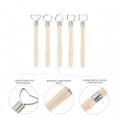 Wooden Pottery Trimming Tools, 5-Piece Sculpting Set for Clay Shaping and Detailing, Handheld Carving Kit for Wheel Throwing and Hand Building (Set of 5) - color: Beige