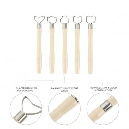 Wooden Pottery Trimming Tools, 5-Piece Sculpting Set for Clay Shaping and Detailing, Handheld Carving Kit for Wheel Throwing and Hand Building (Set of 5) - color: Beige
