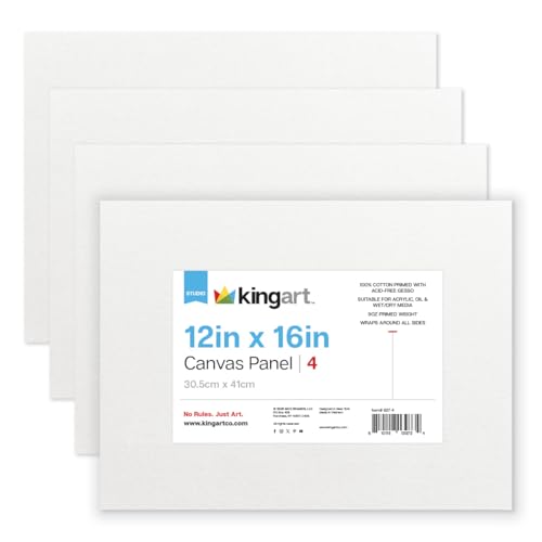 KINGART White Canvas Panel Set – Rectangle, 12x16 Inch, 4-Pack – 100% Cotton, Pre-Primed Gesso Artist Boards for Acrylic, Oil, Sketching, & Mixed Media Painting - color: White, size: 12" x 16"