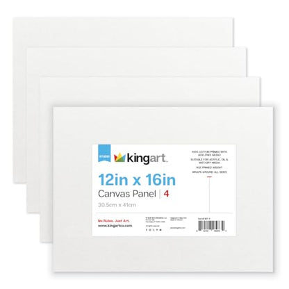 KINGART White Canvas Panel Set – Rectangle, 12x16 Inch, 4-Pack – 100% Cotton, Pre-Primed Gesso Artist Boards for Acrylic, Oil, Sketching, & Mixed Media Painting - color: White, size: 12" x 16"