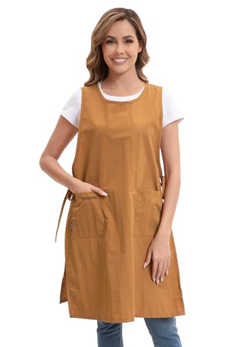 Nanxson Waterproof Apron with Pockets Plus Size Chef Apron | Side tie design,Split-piece apron,for Cooking Kitchen Baking Painting Grilling, - color: Brown