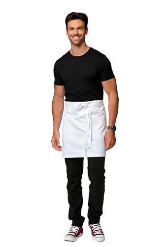 Unisex Waist Apron with Pockets Waiter Bar Half Bistro Apron 4251BY - color: White, size: 1 Pack