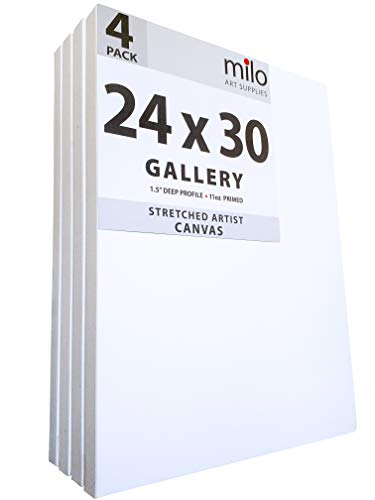 milo Stretched Artist Canvas | 24x30 inches | 4 Pack | 1.5” inch Thick Gallery Profile | 11 oz Primed Large Canvases for Painting, Ready to Paint Art Supplies for Acrylic, Oil - size: 24" x 30" Pack of 4