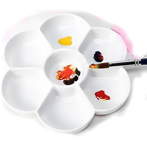 7 Well Flower Paint Palette,Watercolor Paint Palette,Gouache Palette,Paint Mixing Palette for Watercolor Painting Palette Acrylic Painting for Studio, Plein Air and Travel Painting, White