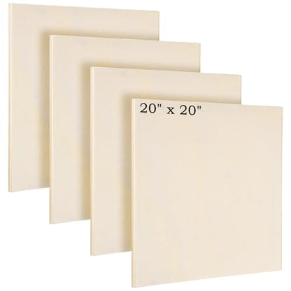 Aodaer 4 Pack Wood Panels 20 x 20 Inch Wooden Panels Canvas Unfinished Craft Wood Boards Panel for Art Crafts Acrylic and Oil Painting Pouring DIY Projects - size: 20 x 20 Inch
