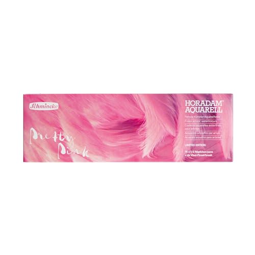 Schmincke - HORADAM® AQUARELL Paint Box Pink Lacquered Metal Box with 15 Half Pans, 12 Standard Colors + 3 Pink Shades, incl. Watercolor Brushes, 74663097