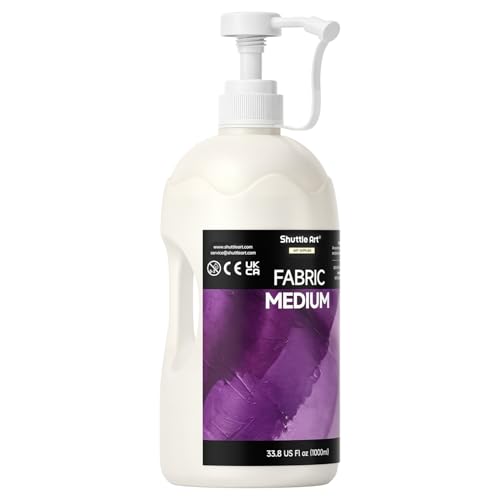 Shuttle Art Fabric Medium, 33.8 oz /1000ml Professional Textile Medium with Pump for Fabric Painting, Improve Acrylic & Fabric Paint Adhesion, Softness, Vibrancy, Prevent Fading, Ideal for T-Shirts,Shoes,Jeans,Bags - size: 33.8 Fl Oz (Pack of 1)