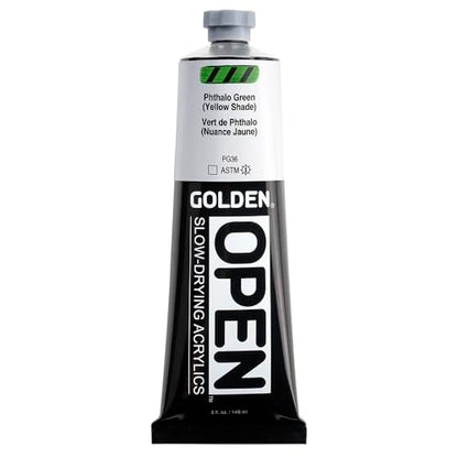 GOLDEN OPEN Slow-Drying Acrylics, Phthalo Green/Y.S., 5 fl oz. tube, Professional Acrylic Paint, Transparent - color: Phthalo Green /Y.S., size: 5 Fl Oz (Pack of 1)