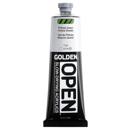 GOLDEN OPEN Slow-Drying Acrylics, Phthalo Green/Y.S., 5 fl oz. tube, Professional Acrylic Paint, Transparent - color: Phthalo Green /Y.S., size: 5 Fl Oz (Pack of 1)