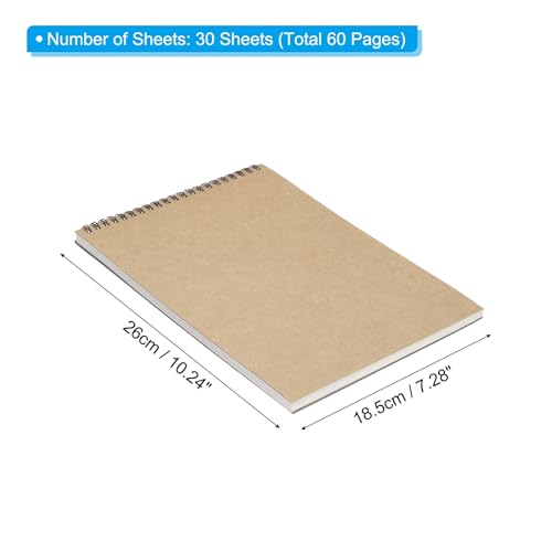 PATIKIL 10 x 7" Top Spiral Bound Sketch Book, 1 Pcs 30 Sheet 60 Pages 160GSM Retro Spiral Sketchbook Notebook for Artist Drawing Painting Writing - size: 10 x 7"